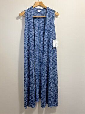 Lularoe Joy Longline Sleeveless Vest Womens L Blue Spacedye Duster Cardigan New
